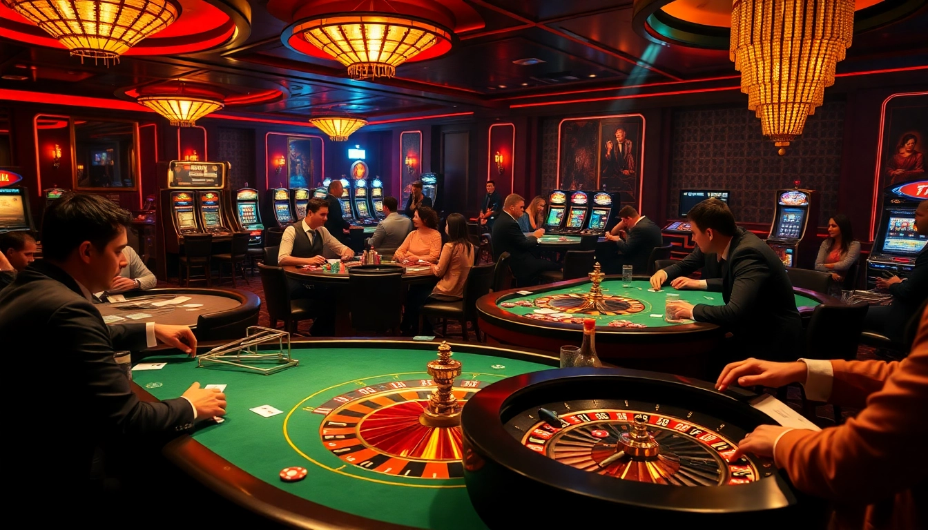 Exciting casino scene with players at a 5MB poker table, capturing the thrill of gambling and high-stakes action.